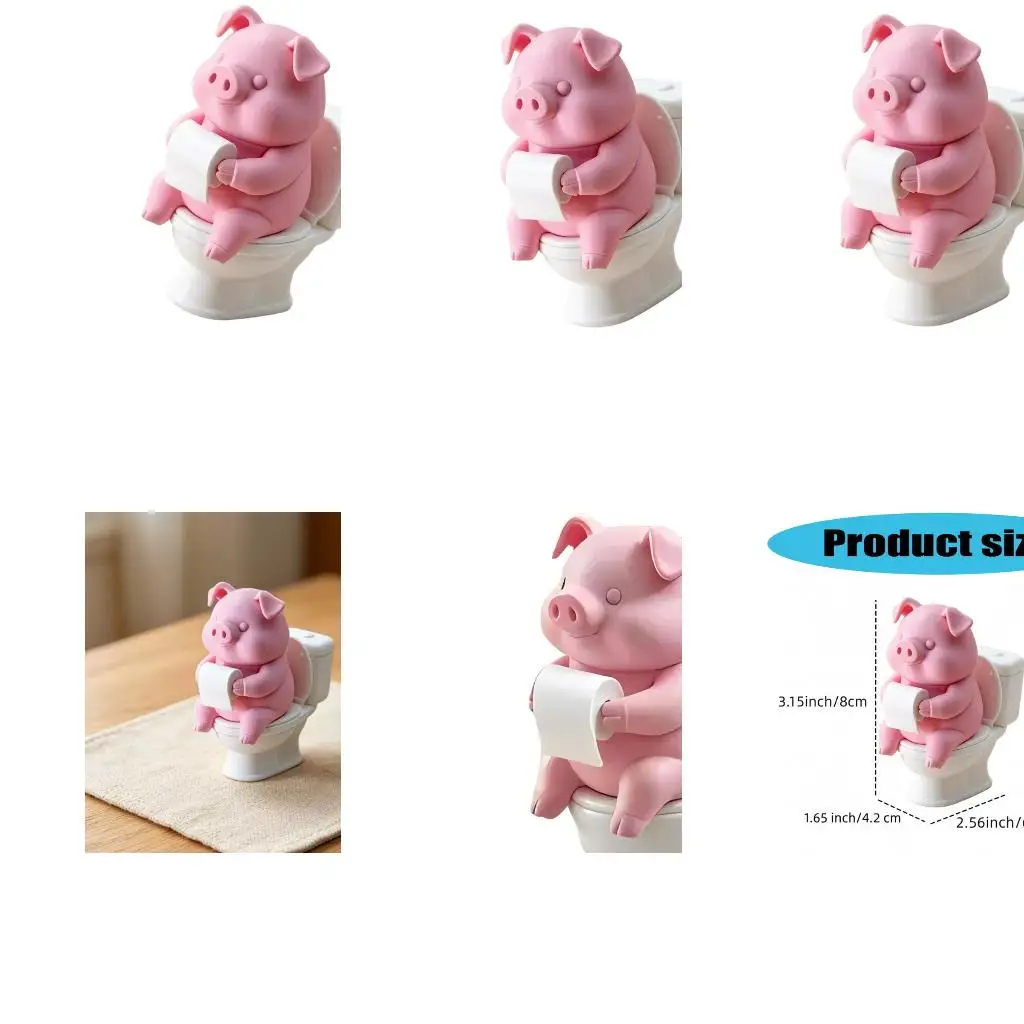  Funny Pig on Toilet Decors Figurine for Bathroom Counter Shelf Styling