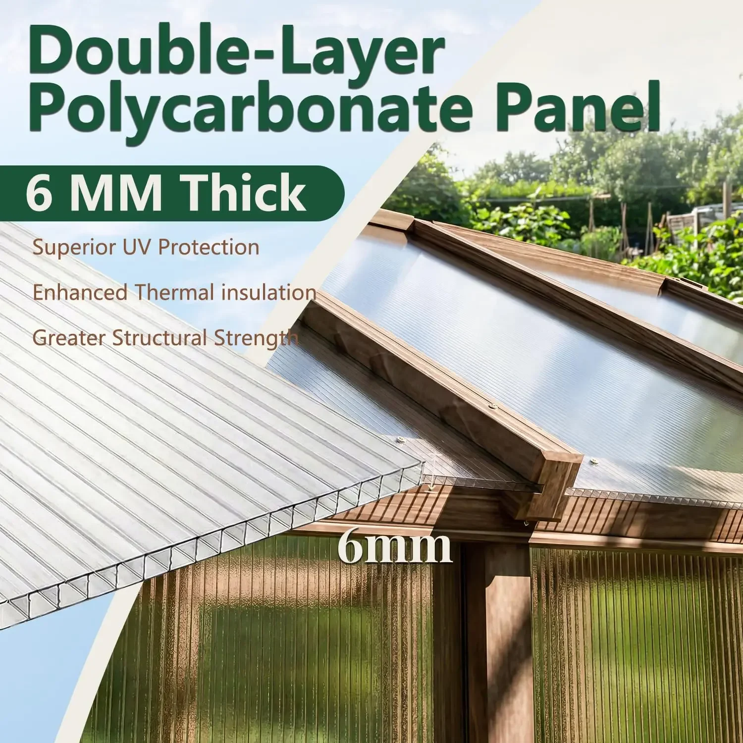 6x12 FT Greenhouse for Outdoors Cedar Wood Green House with 6MM Polycarbonate Panel & Adjustable Vents Walk in, Custom
