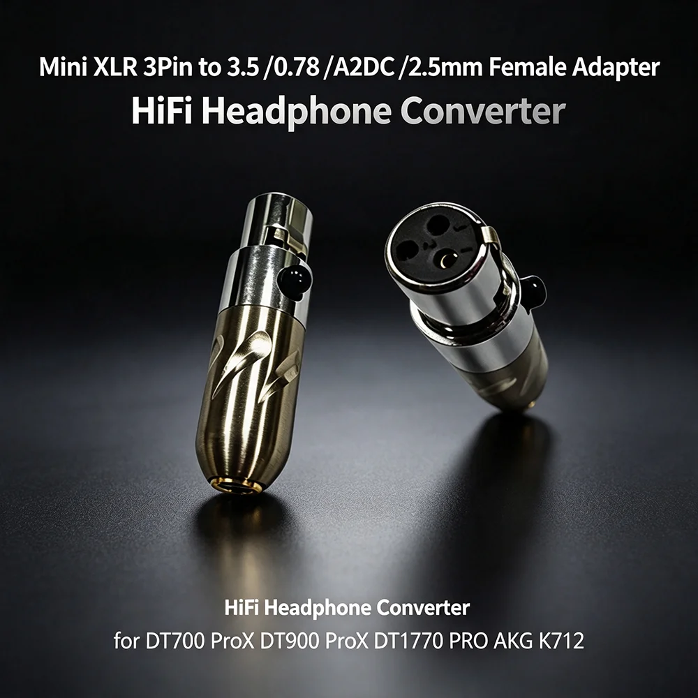 3Pin Mini XLR to 3.5mm 2.5mm 0.78mm A2DC Female Adapter Hi‑Fi Headphone Converter for Beyerdynamic & AKG K712 Series Headphones