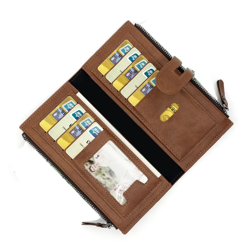 

Korean Style Biofold Long Wallet PU Leather Magnetic Clasp Large Capacity Wallet Multi Card Solt Vintage Clutch Bag Man Woman