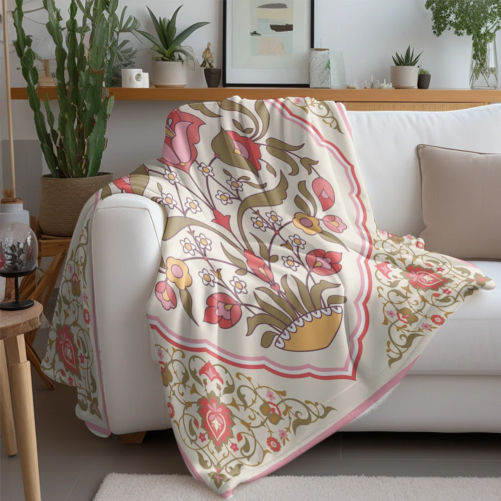 Bohemian Floral Pattern Throw Blanket Vintage Turkish Kilim Bed Cover Ethnic Decorative Sofa Blanket Home Decor Cushion Cover