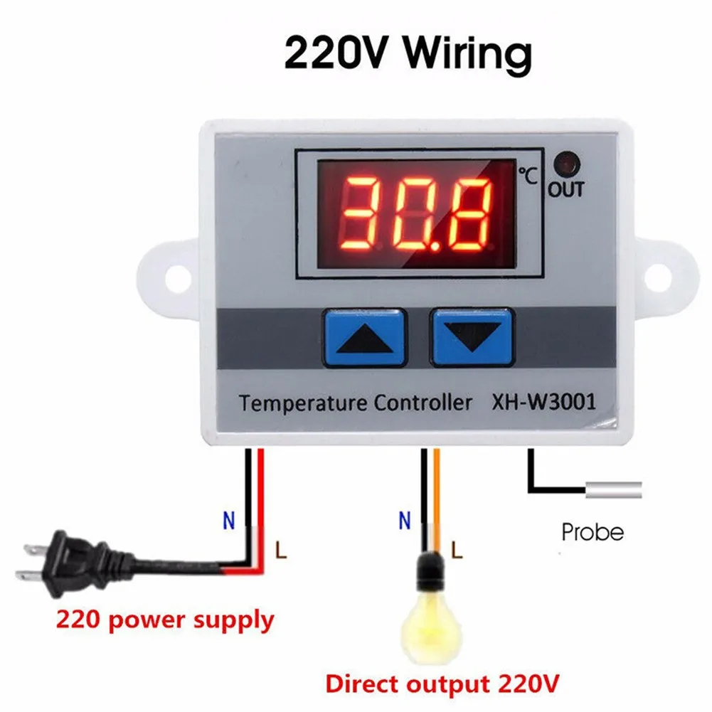 디지털 온도 컨트롤러, 온도조절기 제어 스위치, 프로브 포함, AC 220V, 1500W -50 ℃ ~ 110 ℃, LED 온도 디스플레이, 10A