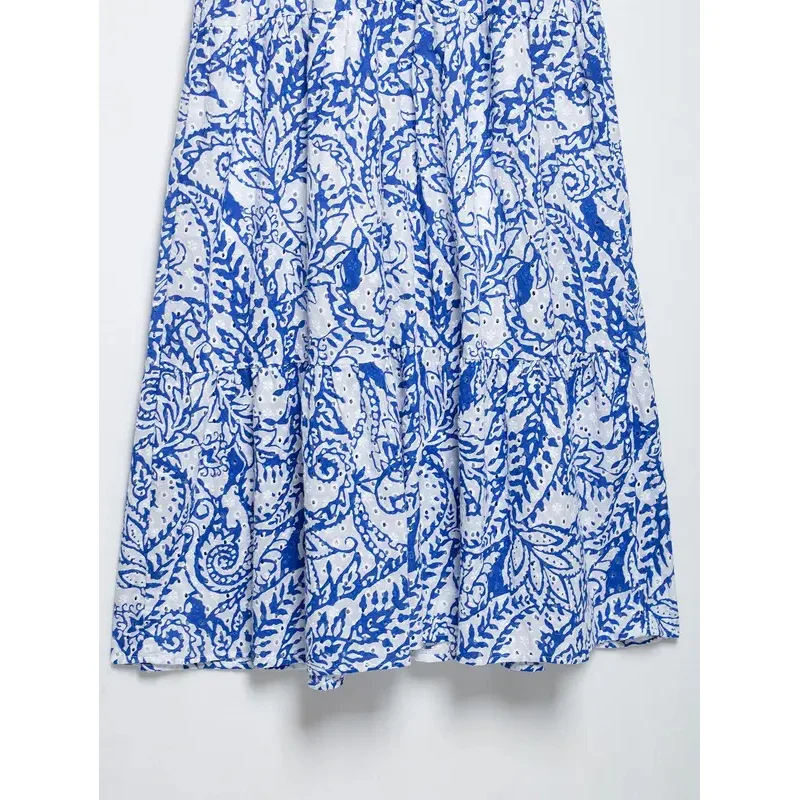 Women's Summer Embroidered Shirt Dress Casual Style Slim Fit Printed Short-Sleeved Robe with Belt Holiday Fashion