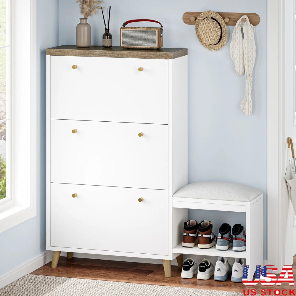 

Shoe Cabinet Shoe Storage Organizer Bench Flip Drawers with Adjustable Dividers Non-Tipping Design Modern Entryway Hallway