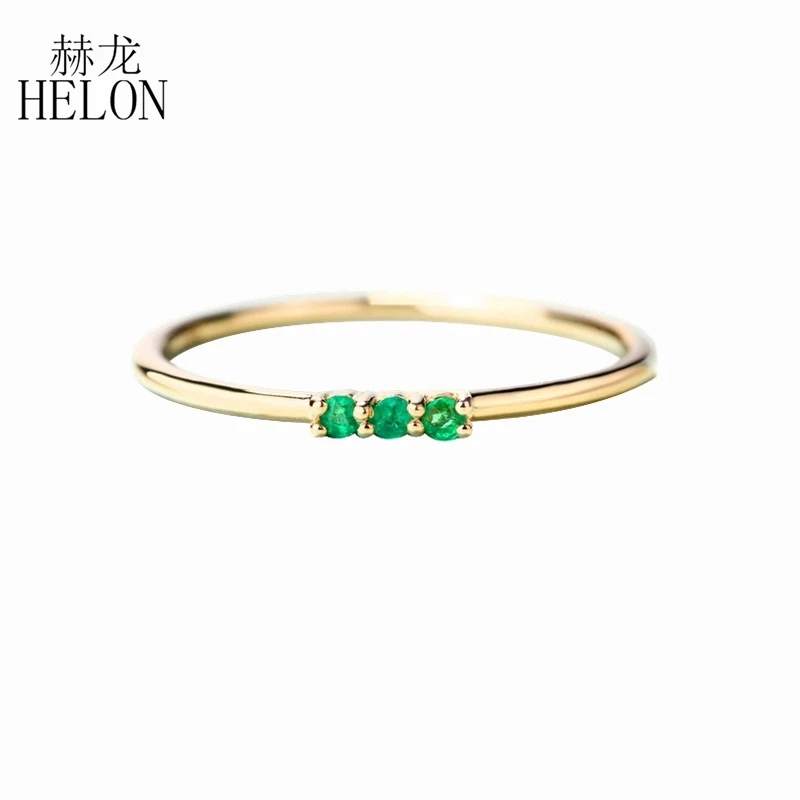 

HELON Natural Emerald Ring Solid 14k Yellow Gold Thin Stacking Minimalist Promise Ring May Birthstone Engagement Wedding Jewelry