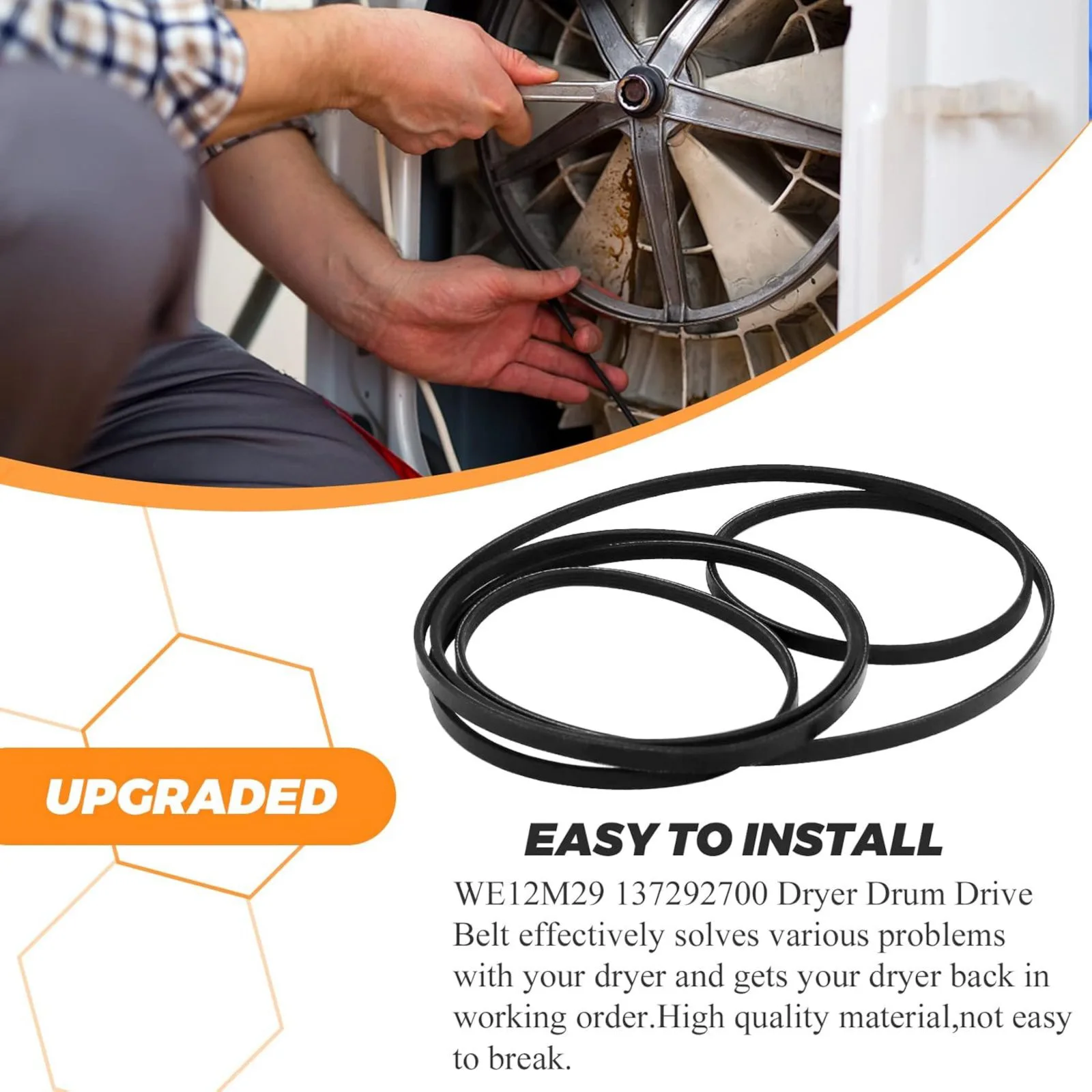 1pc  WE03X29897 Dryer Belt for GE Hotpoint Kenmore Replace WE12M29 WE12M22 137292700 89.5 Inch 4 Ribs Dryer Fixing Accessory