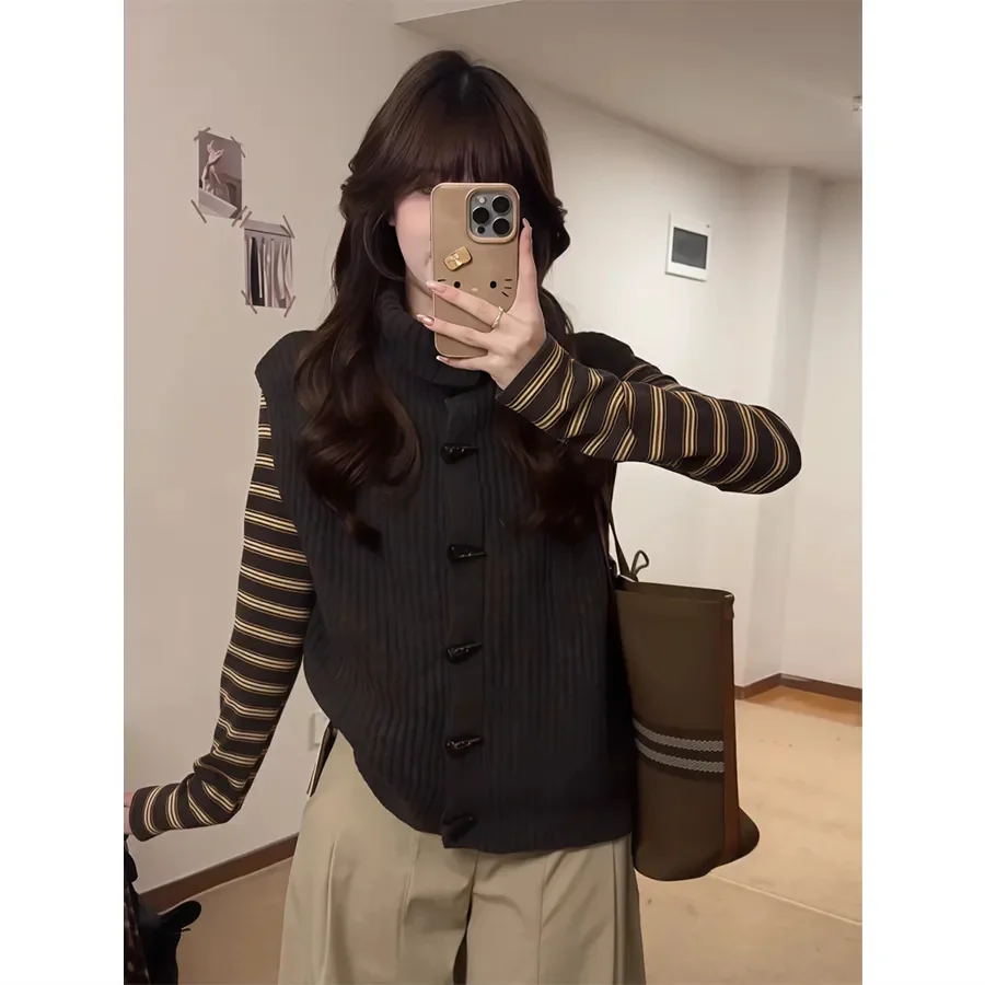 

Sweater Vests For Woman Womens Autumn Hoody Knitthing Loose Boho Fashionable Basic Drawstring Skew Light Flocking Contrast Solid