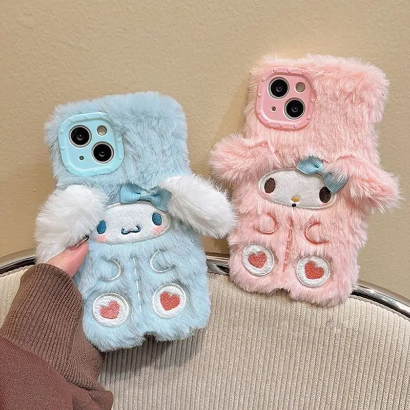 Kawaii سينامورول بلدي ميلودي ثلاثية الأبعاد أفخم جراب هاتف لينة فروي بولي TPU غطاء مقاوم للصدمات لطيف الكرتون المضادة للخدش المشجعين مفاجأة هدية