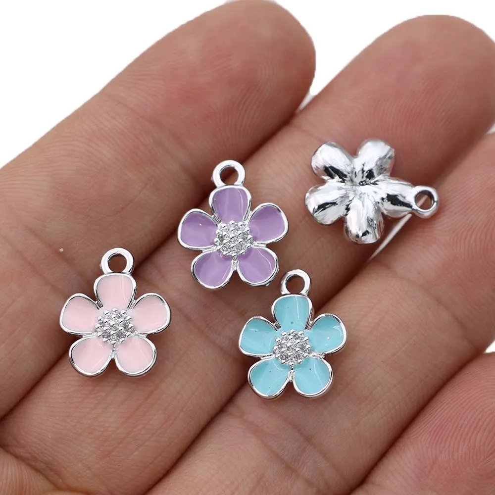 10Pcs Silver Plated Enamel Purple Flower Charms Pendant for Jewelry Making Earrings Bracelet Necklace Accessories DIY Findings - AliExpress 36 - Image 6