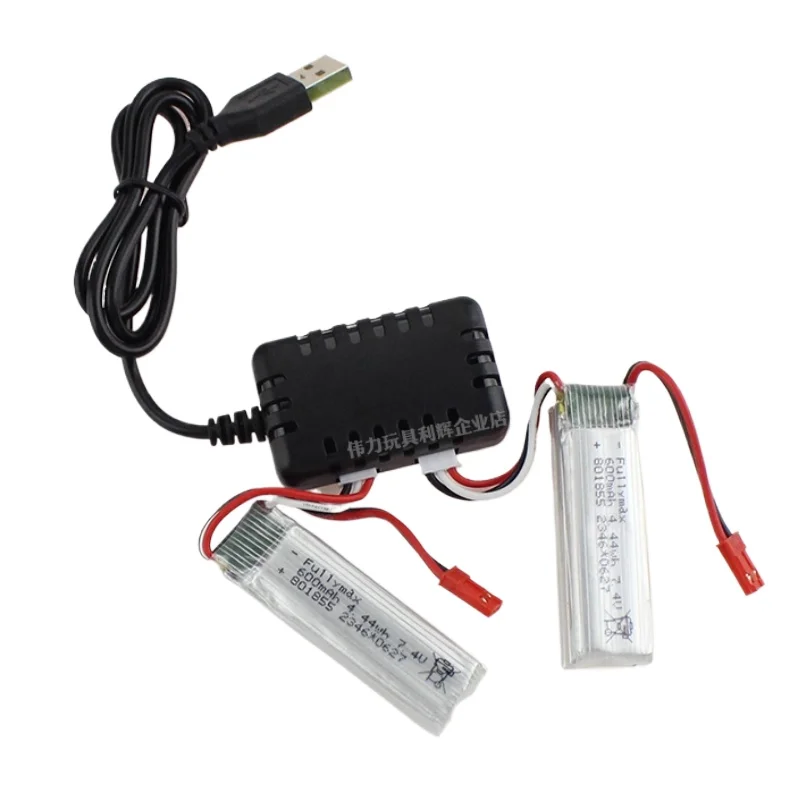 2 قطعة بطارية 7.4 فولت 600 مللي أمبير في الساعة وشاحن ميزان 2 في 1 مع منفذ XH-3P لقطع غيار الطائرات XK A280 A160 A300 RC