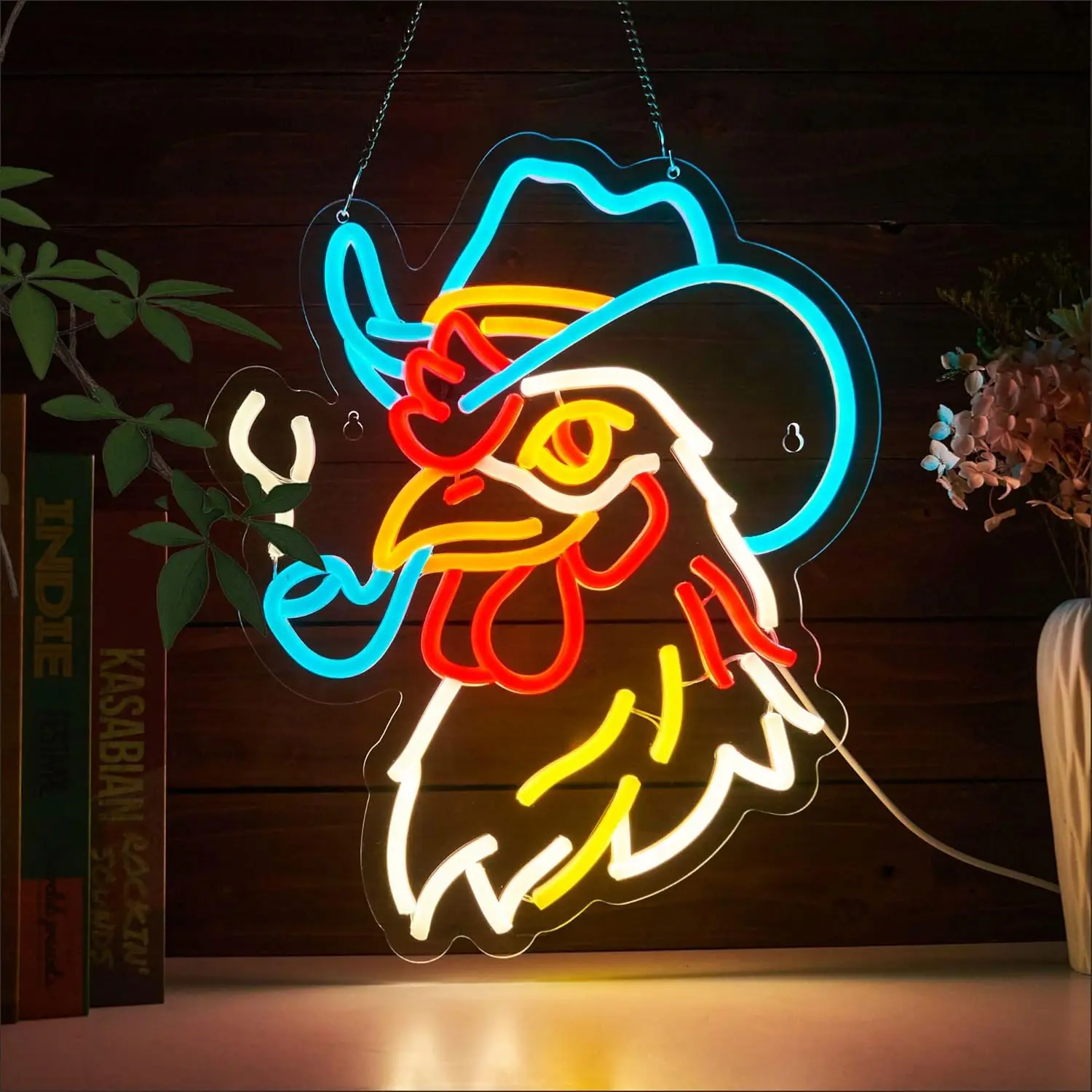 

Cowboy Rooster Neon Sign Dimmable Wall Lights for Bar Bedroom Game Room Man Cave Party Decor Electronic Art Draw Birthday Gifts