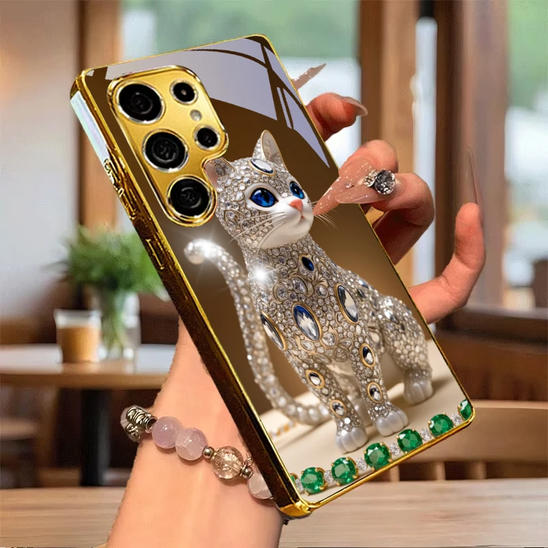 Diamond Glow Art Golden Phone Case For Samsung A50/A51/A52/A53/A54/A55/A56/A57/A71/A72/A73/A31/A32/A34/A36/A37/A30s Glass Cover view 4