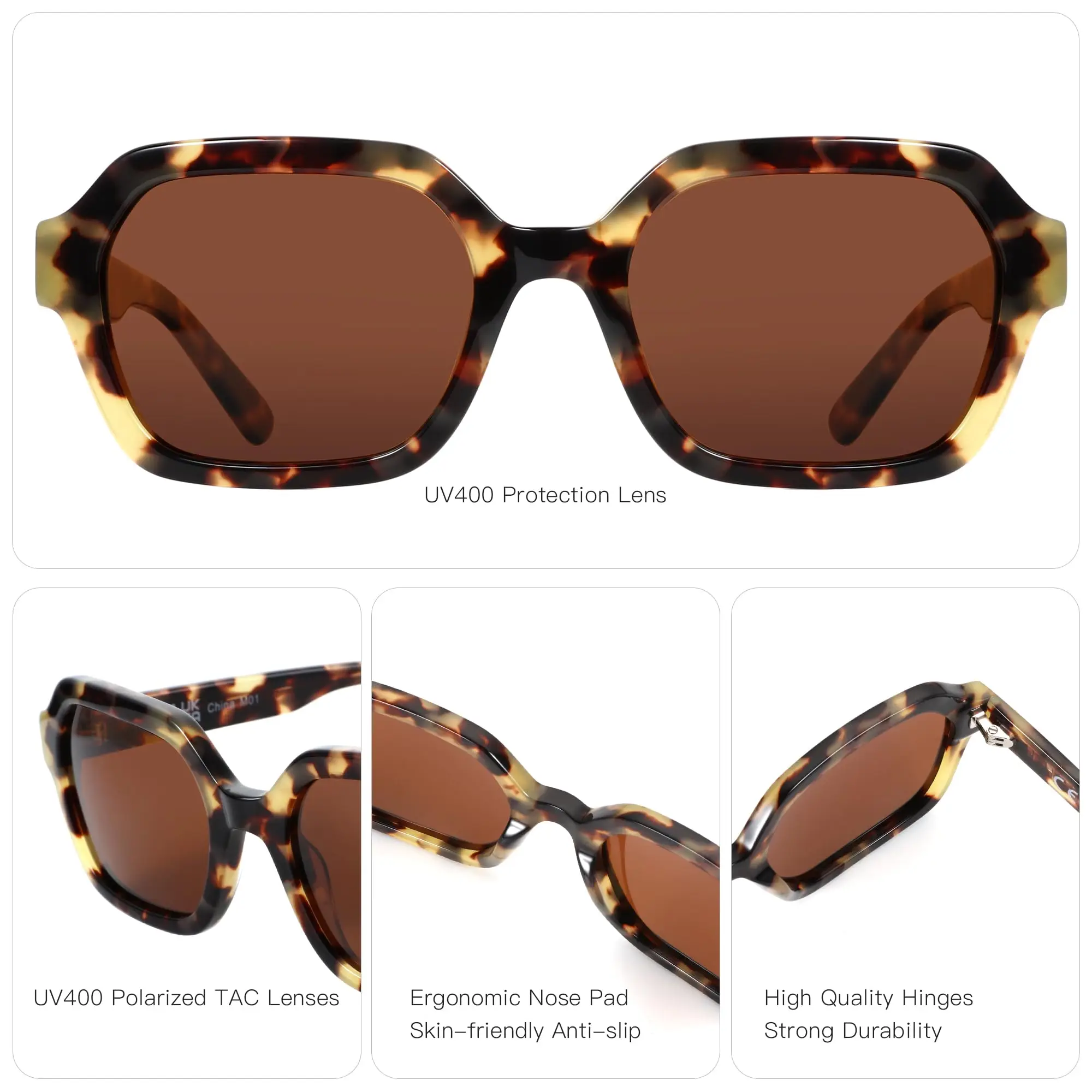 ZENOTTIC 레트로 편광 육각형 선글라스 여성용 클래식 빈티지 스퀘어 선글라스 아세테이트 쉐이드 UV400 보호