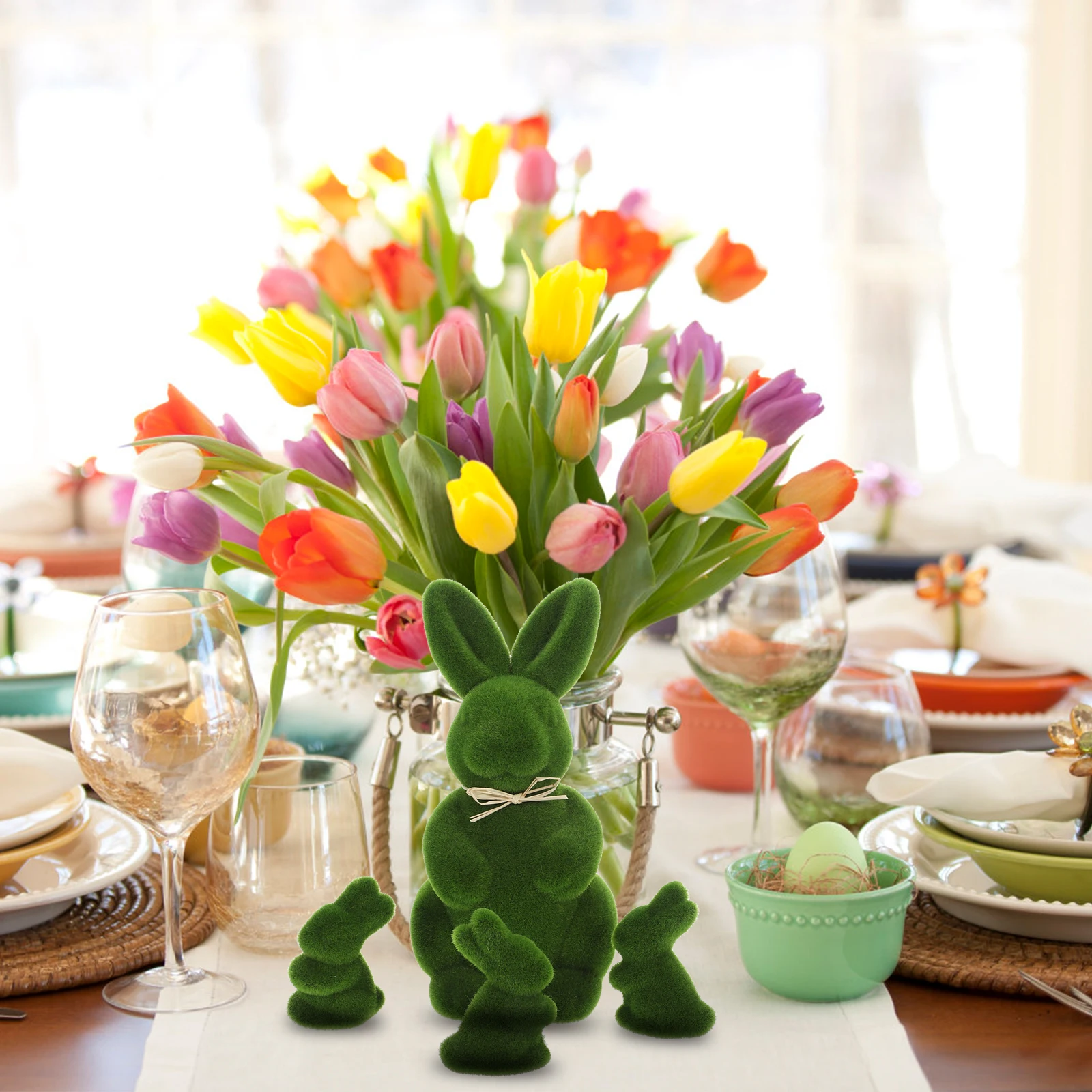 

4pcs Easter Bunny Decorations Cartoon Rabbit Craft Home Garden Photo Props Foam Topiary Green Fake Grass