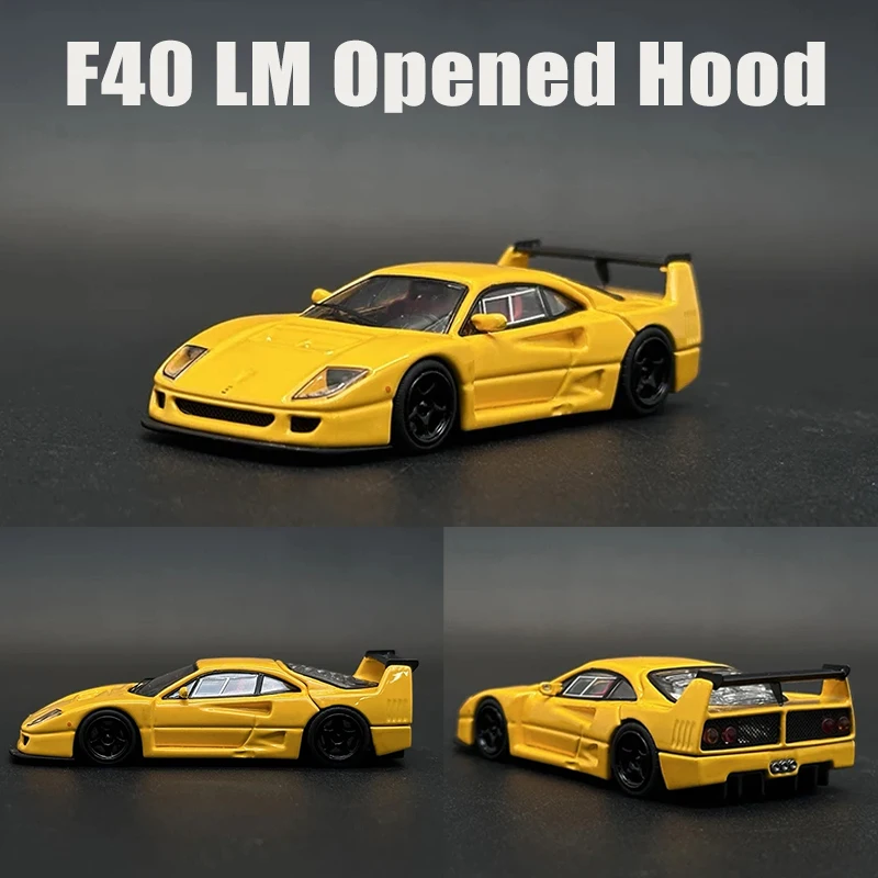 

In Stock SH 1:64 F40 LM Opened Hood Yellow Diecast Diorama Car Model Collection Miniature Toys Stance Hunters