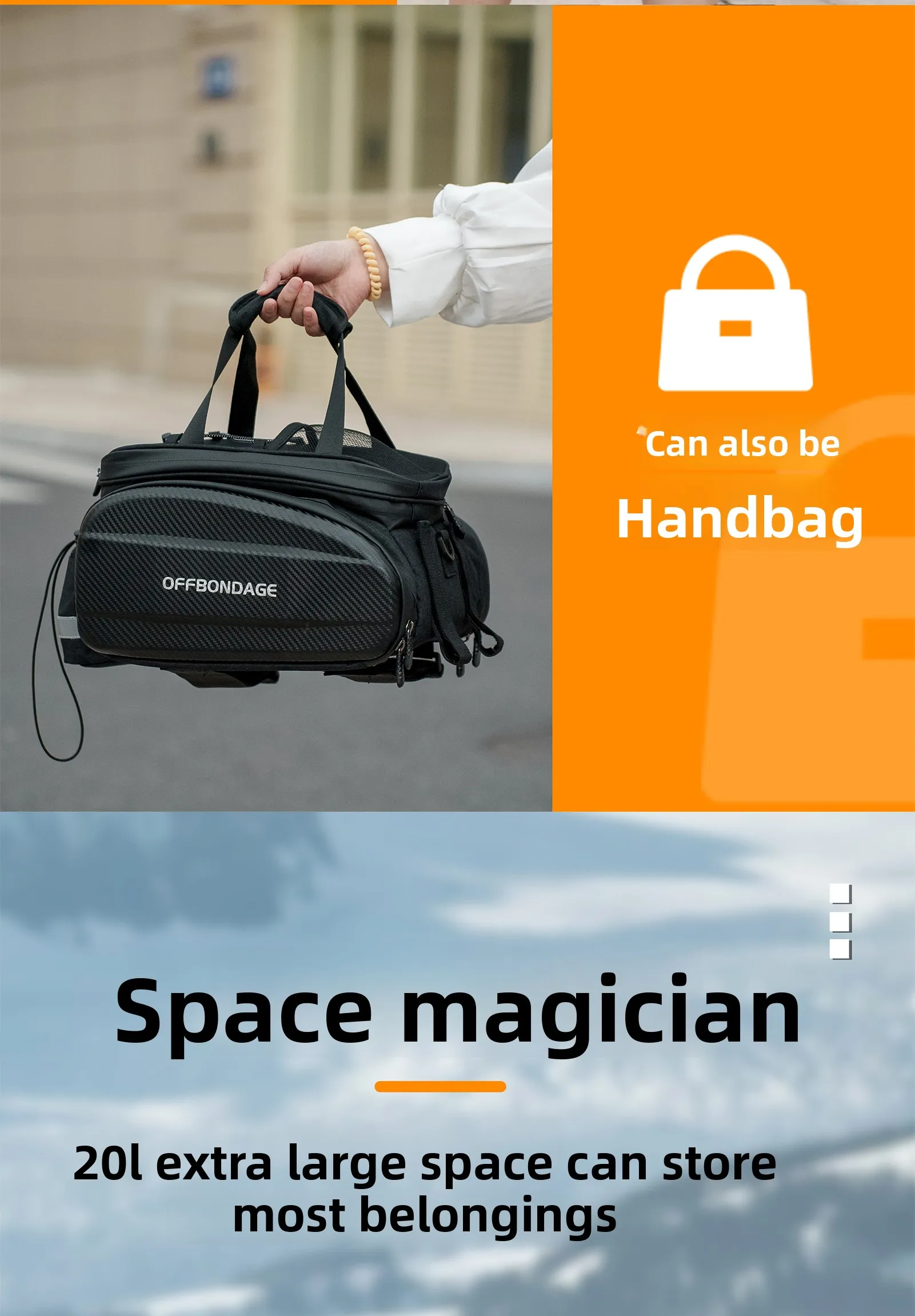 OFFBONDAGE 20L Fahrrad-Hecktasche, Fahrradsatteltasche, MTB-Gepäckträgertasche, Fahrrad-Reisetasche, Fahrradkorb, Fahrradzubehör – Detail 12