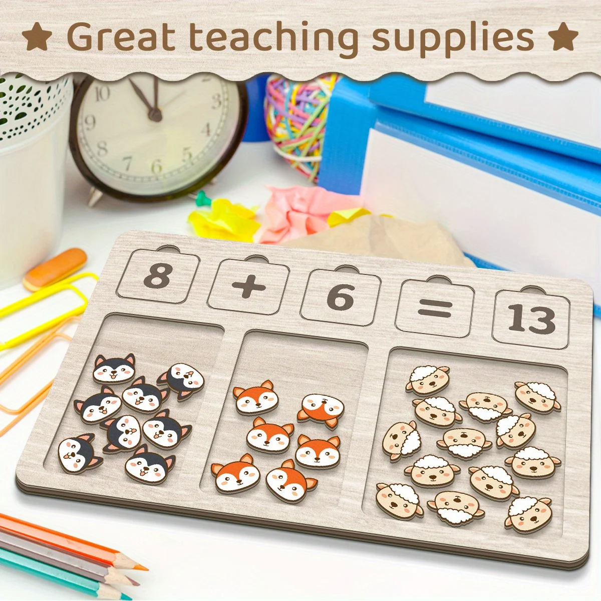 Juego de bandejas de tablero aritmético de matemáticas de madera, bloques numéricos y tablero para contar animales, juguete educativo para edades tempranas de guardería para niños pequeños