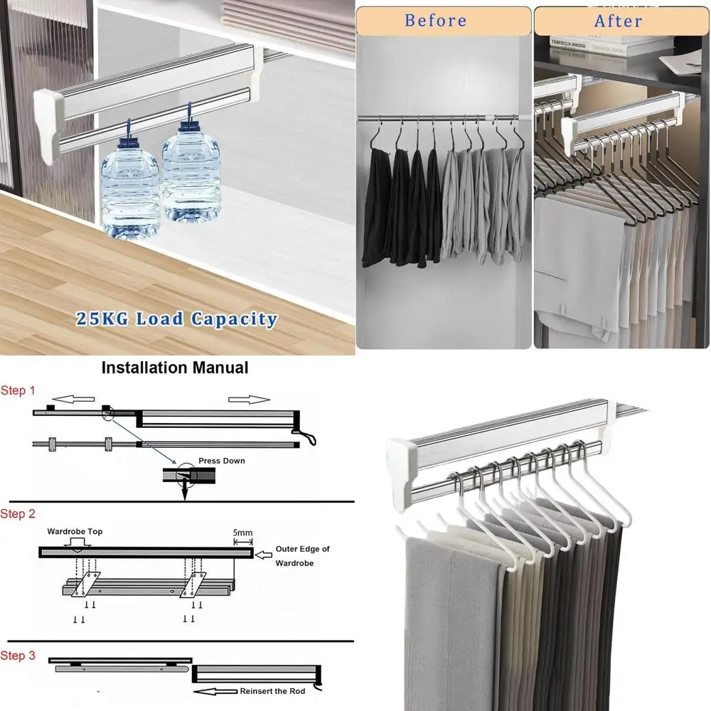 

Регулируемая вешалка для одежды из нержавеющей стали, 27,2 для гардероба, подходит для брюк и одежды