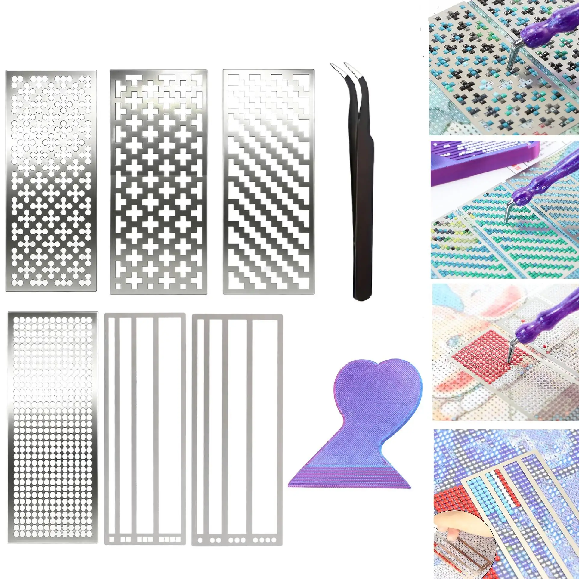 Different Pattern Models, Stainless Steel Diamond Painting Alignment Tool, Suitable for Round and Square Diamond Paintings, DIY Diamond Painting Auxiliary Guide Tool