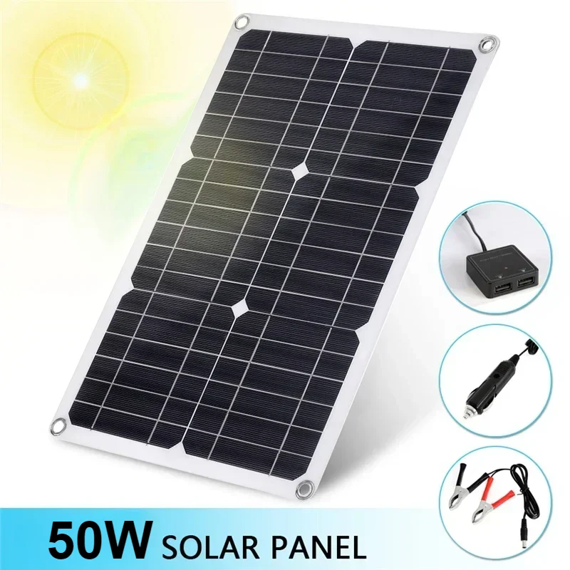 Professional Off-Grid Solar Panel Kit, Single/Dual USB Port, Monocrystalline Module, 30A Solar Charge Controller, 50W, 12V