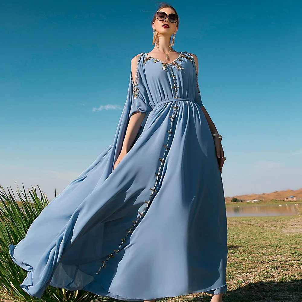 

Fashion Women Morocco Party Long Maxi Dress Muslim Abaya Diamonds Dubai Kaftan Abayas Jalabiya Robe Evening Arabic Gown Vestidos