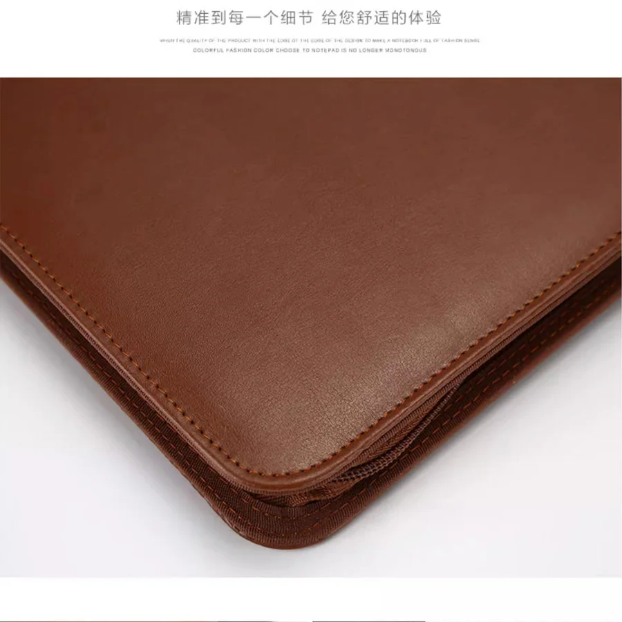 Multifunctional High quality Zipper Padfolio PU leather A4 File Folder Business Manager bag for Documents Clip Office Supplies