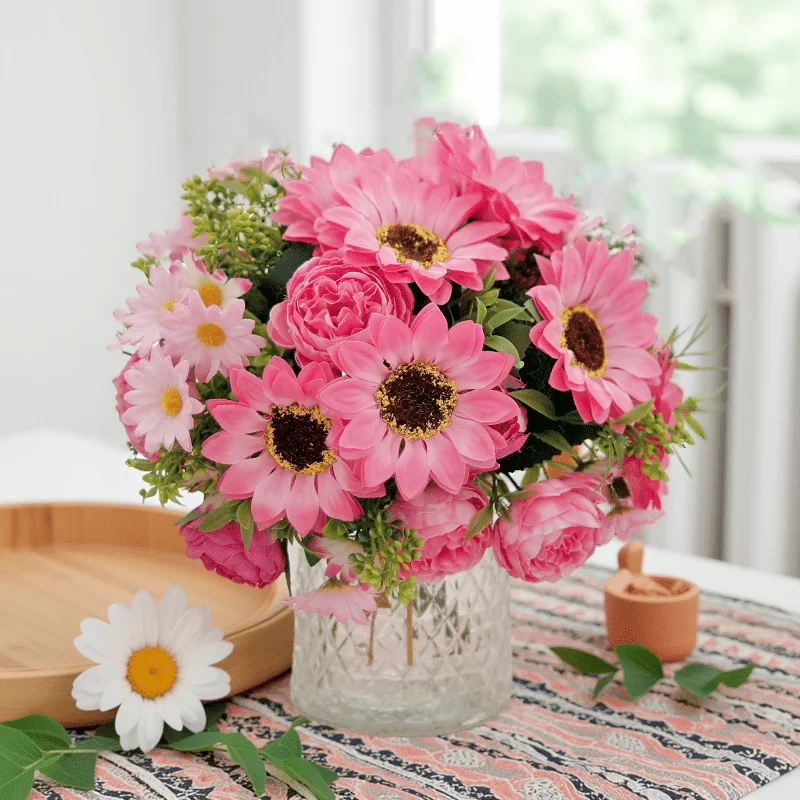 2 stücke Frühling Herbst Sonnenblumen Gänseblümchen Pfingstrosen Künstliche Seide Blumen Hause Hochzeiten Valentinstag Gefälschte Zimmer Tisch Vase Dekor