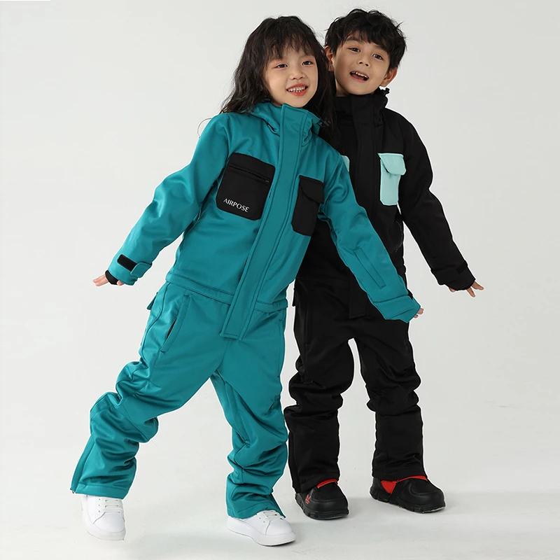 เด็กใหม่ One-Piece ชุดสาวแจ็คเก็ตสโนว์บอร์ดเด็ก Overalls เด็กสกีชุด Jumpsuits เสื้อผ้า Windproof กันน้ำ