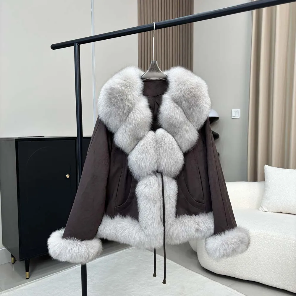 เสื้อโค้ทขนสัตว์คอปกใหญ่ รุ่นใหม่ ฤดูใบไม้ร่วง/ฤดูหนาว 2025 ขายดี บุด้วยขนห่าน คุณภาพสูง อุ่น นุ่มฟู คอปกใหญ่