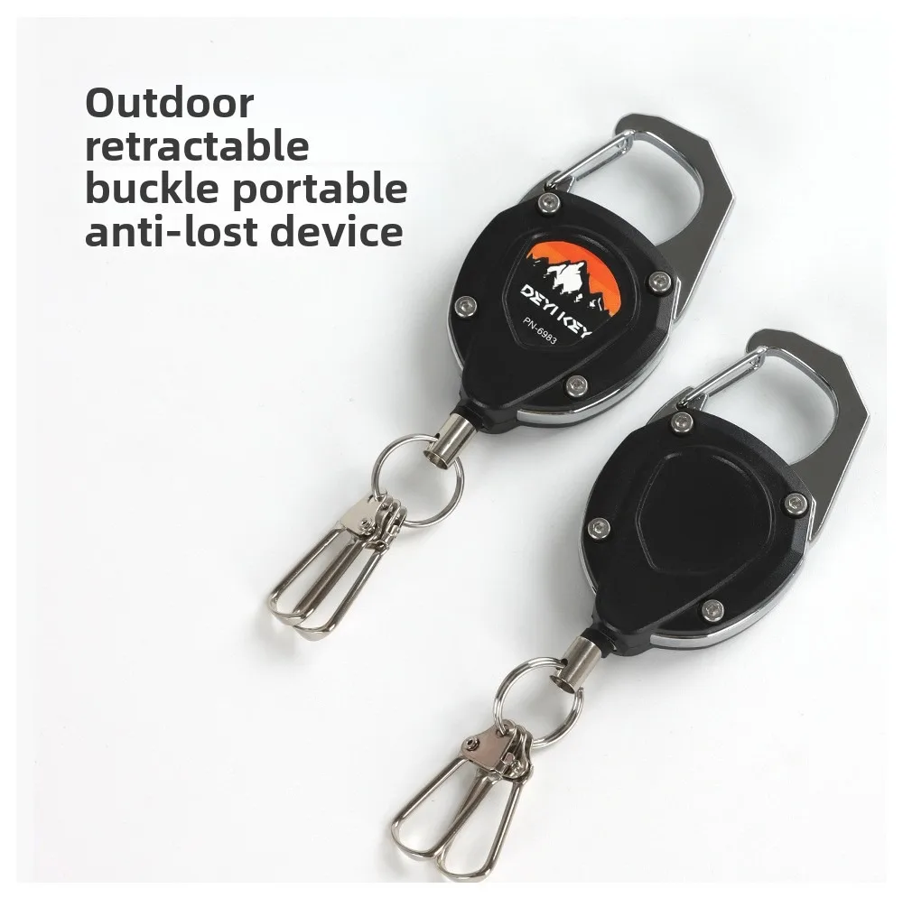 Retractable Keychain Heavy Duty Anti-Lost Carabiner Key Reel 60cm Steel Cord for Outdoor Fishing Camping Tool Holder - view 5