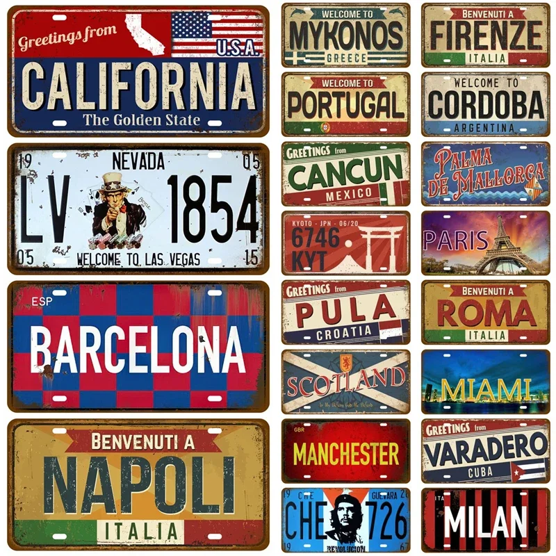 US Madrid City TinPlate Plate Tin Sign Wall Decor Bar Home Decor Flag Poster Painting Metal Sign Vintage Plaque Paris Califor