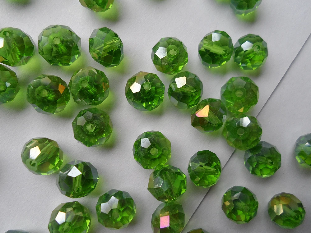 official-website tiki 10MM green crystal Flat beads Plated AB color fine quality delicate Flat green 10MM crystal beads