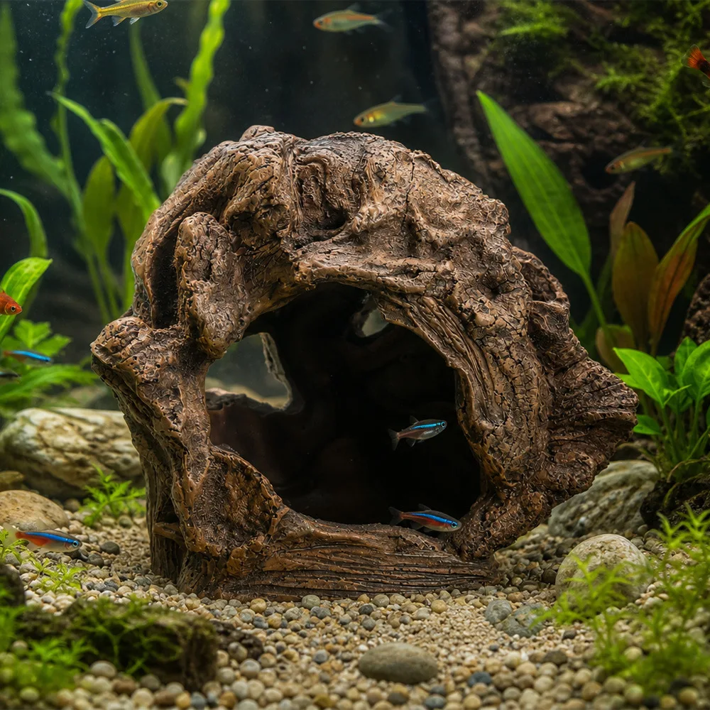 Künstliche Wurzelhöhle aus Kunstharz für Aquarien, Baumstumpf, Landschaftsdekoration, Aquarien-Versteck, Spielsitz, Laichstätte – Detail 9
