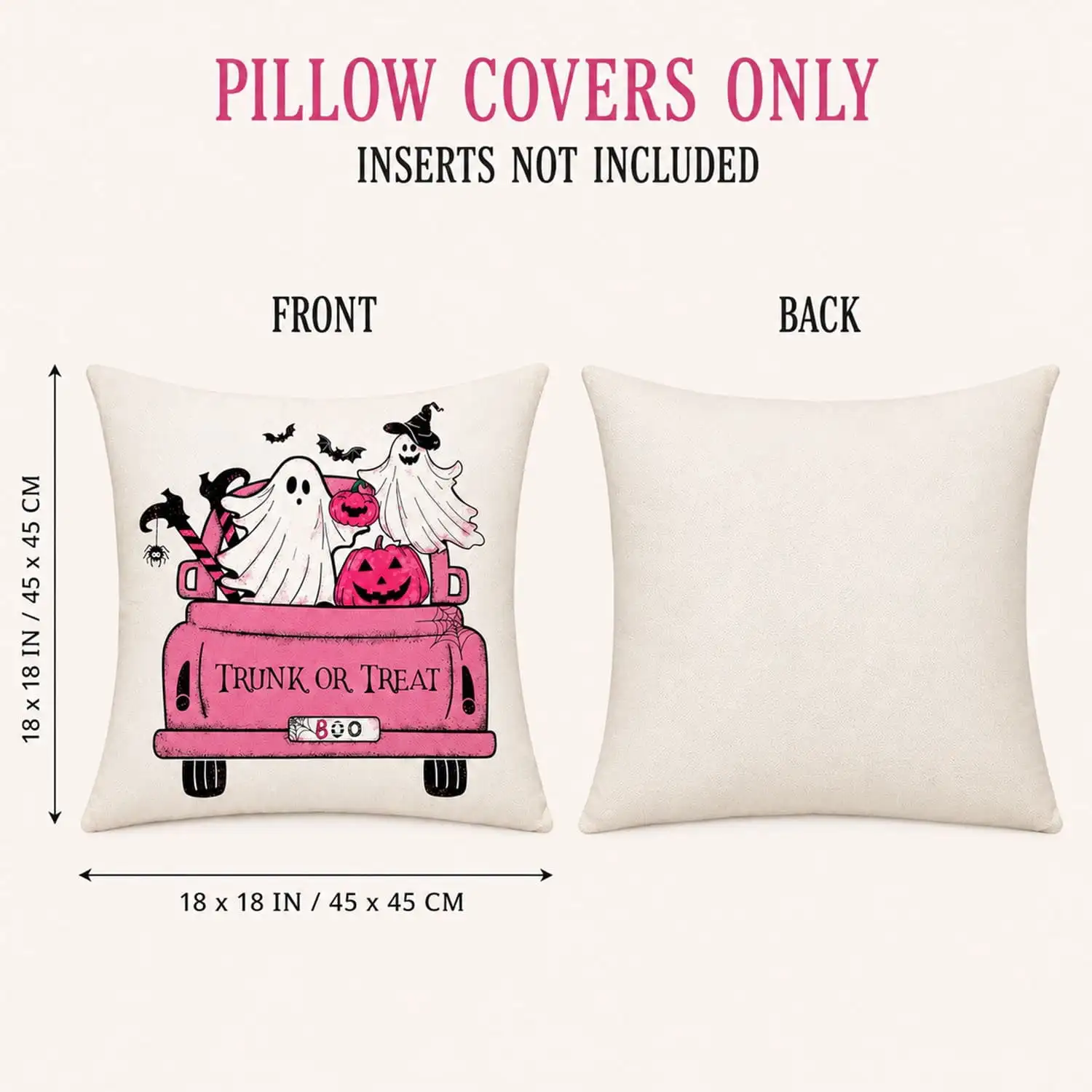 4 Pack Pink Halloween Pillow Covers 18x18, Cute Ghost Pumpkin Throw Pillow Covers for Couch Sofa, Faux Linen Halloween Decor