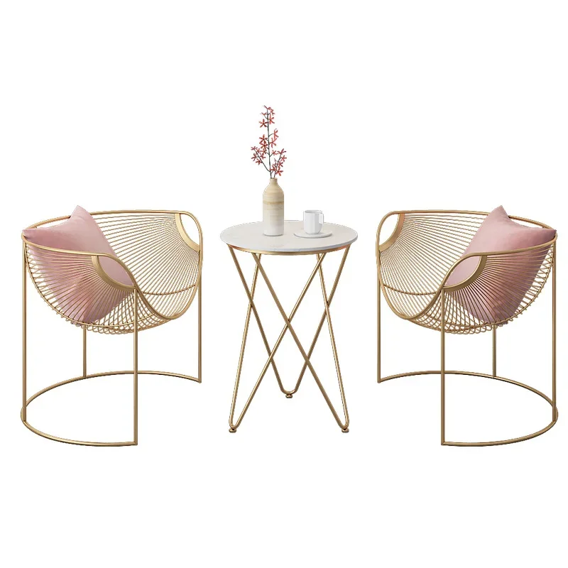 High quality leisure table and chairs modern minimalist balcony creative gold metal back chair outdoor chair garden