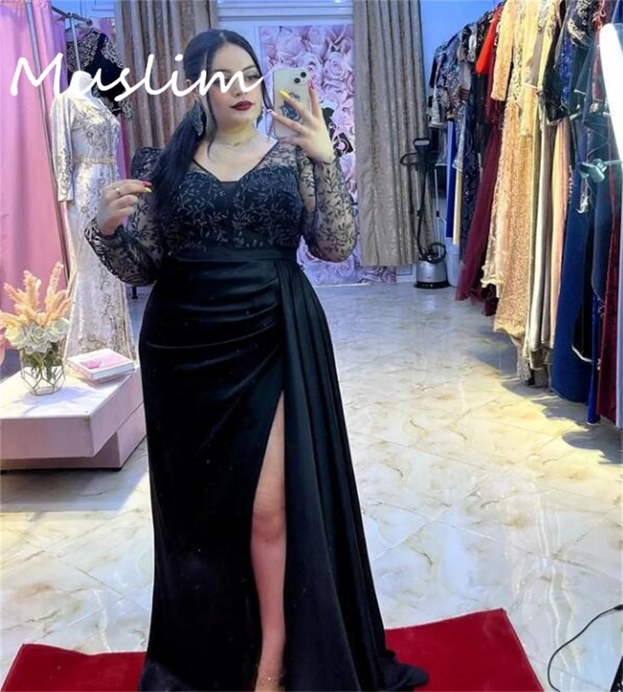 

Large Size Long Sleeve Prom Dress With Split 2023 Elegant V Neck Lace Mermaid Evening Gowns Charming Women Formal Birthday Dress