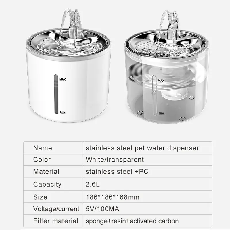 Automatyczna fontanna dla kota ze stali nierdzewnej, woda płynąca do picia, filtr dla psów, inteligentny napój dla zwierząt domowych, dozownik z