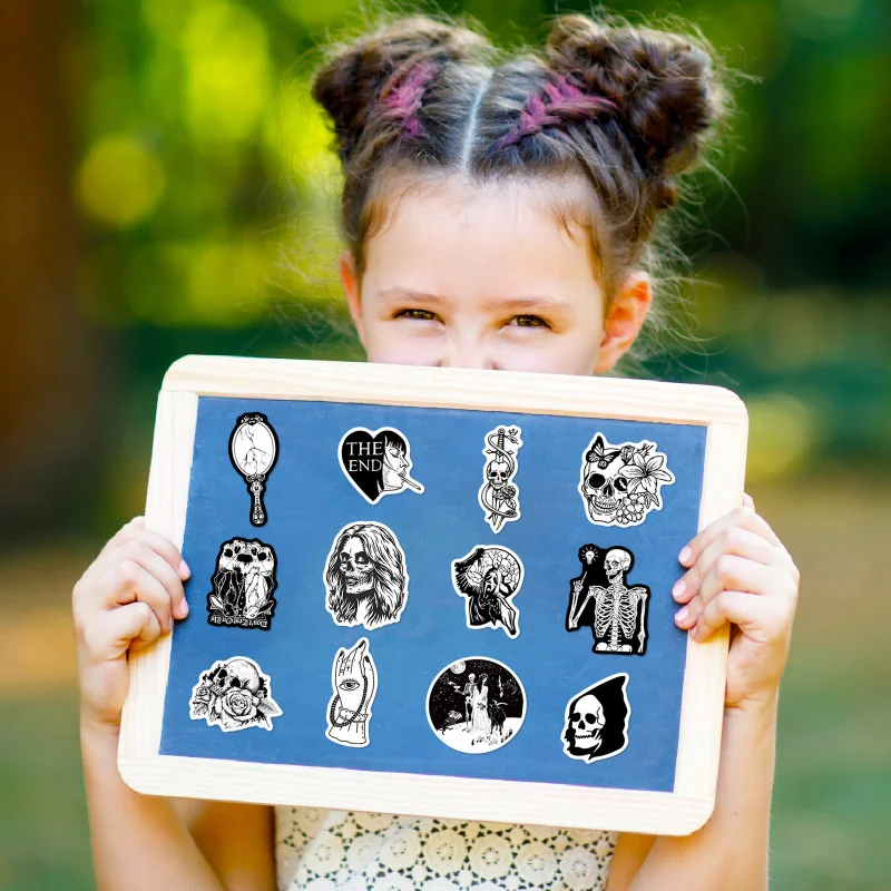 50pcs Gothic Stickers For Teens Boys Cool Satanic Punk Skull Stickers, Horror Skeleton Goth Stickers For Laptop Book Luggage