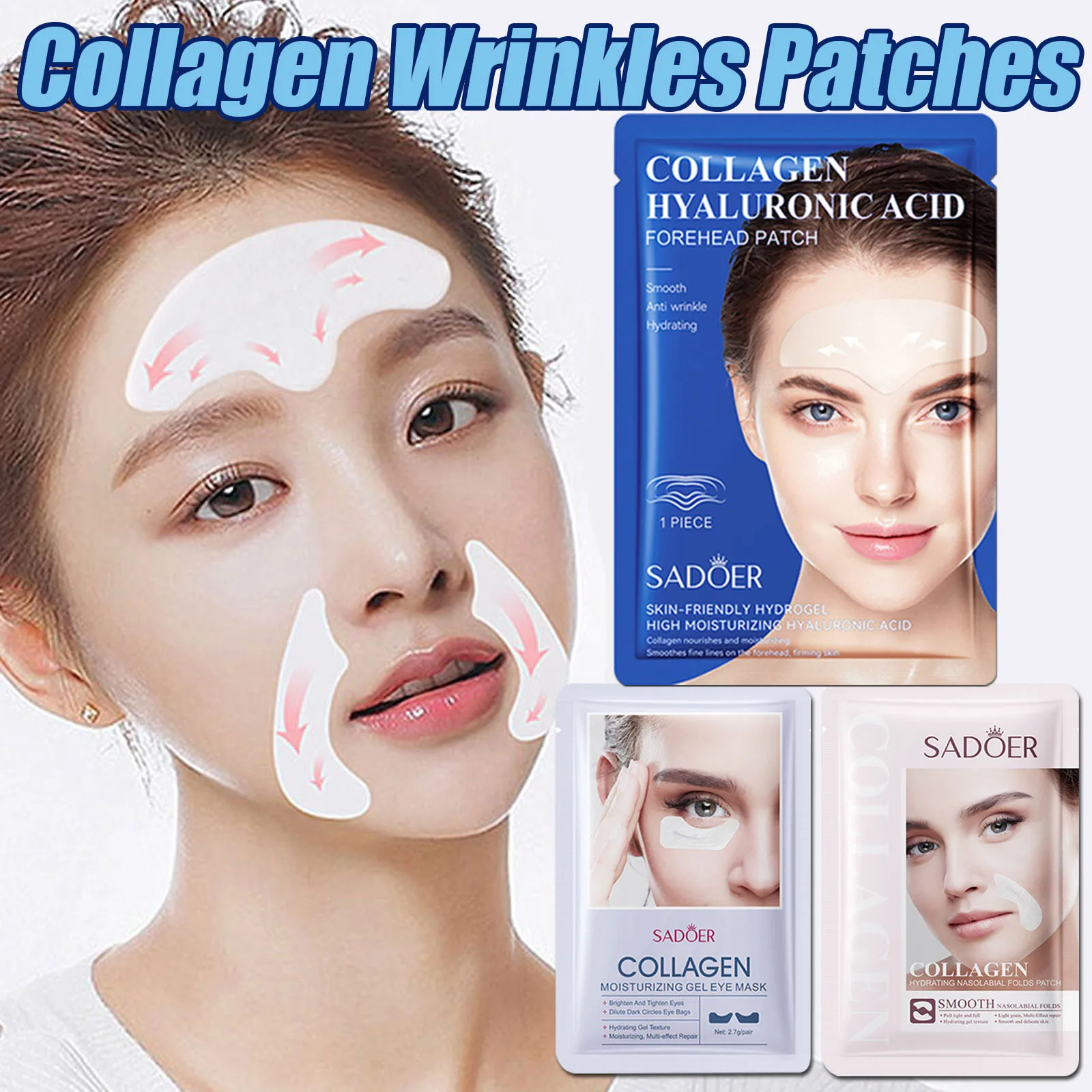 10pcs Hyaluronic Acid Collagen Face Mask For Forehead Eyes Cheek Moisturizing Firming Hydrating Facial Patches Beauty Skin Care