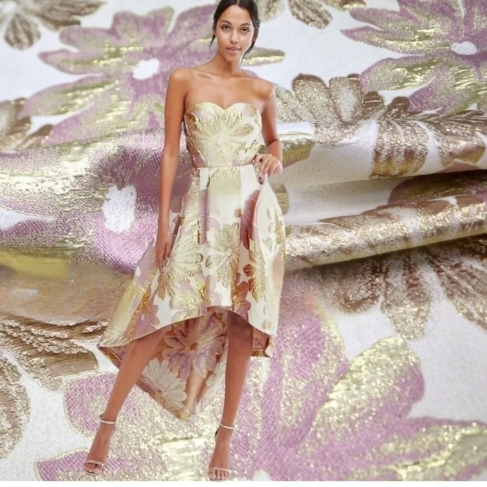 

Золотая линия, окрашенная в пряжу жаккардовая ткань, большой цветок с тиснением, классический пиджак, модный европейский бренд, модный дизайн, ткань для шитья