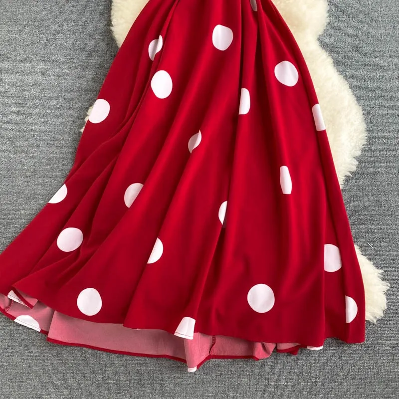 YuooMuoo Women Dress 2025 New Korean Fashion Polka Dot Print Long Summer Dress Vacation Style Sash Bandage Big Swing Beach Dress