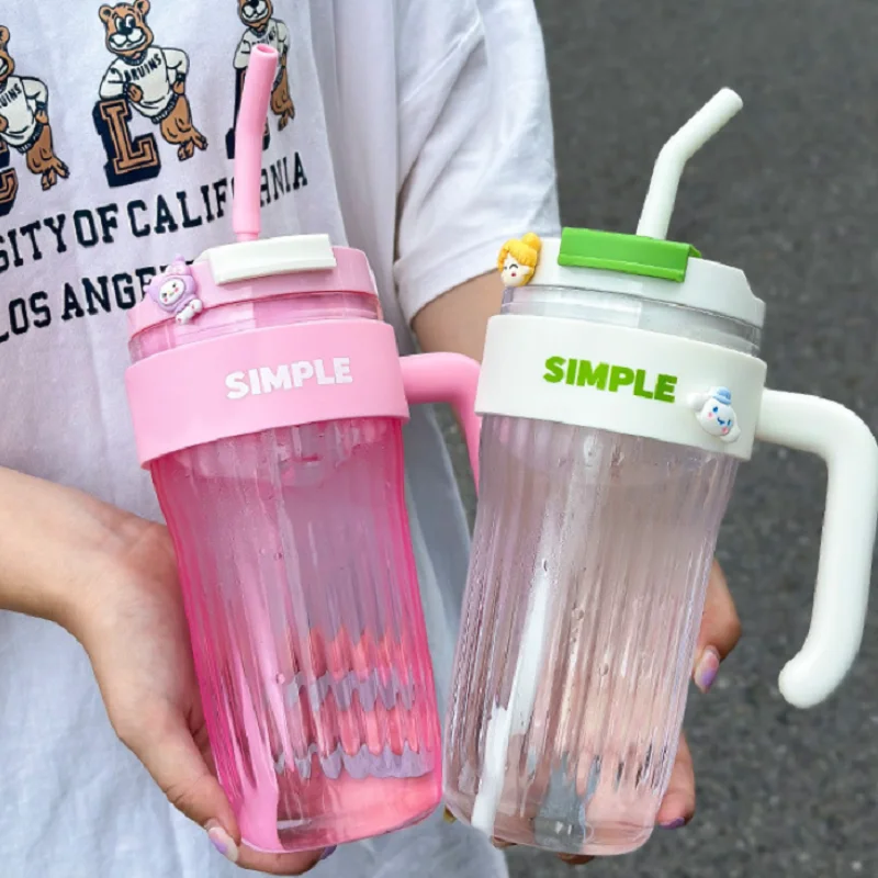 920ML Large Capacity Portable Plastic Cup Female Coffee Cup Handle Straw Water Cup Couple Drinking Cups Water Bottles