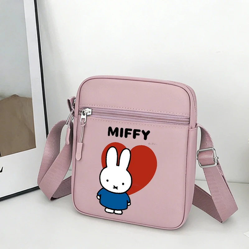 

Сумка через плечо Miffy с изображением кролика, аниме-стиль, из оксфордской ткани, милая мультяшная модная сумка-мессенджер для телефона, подарок на день рождения для мальчиков и девочек