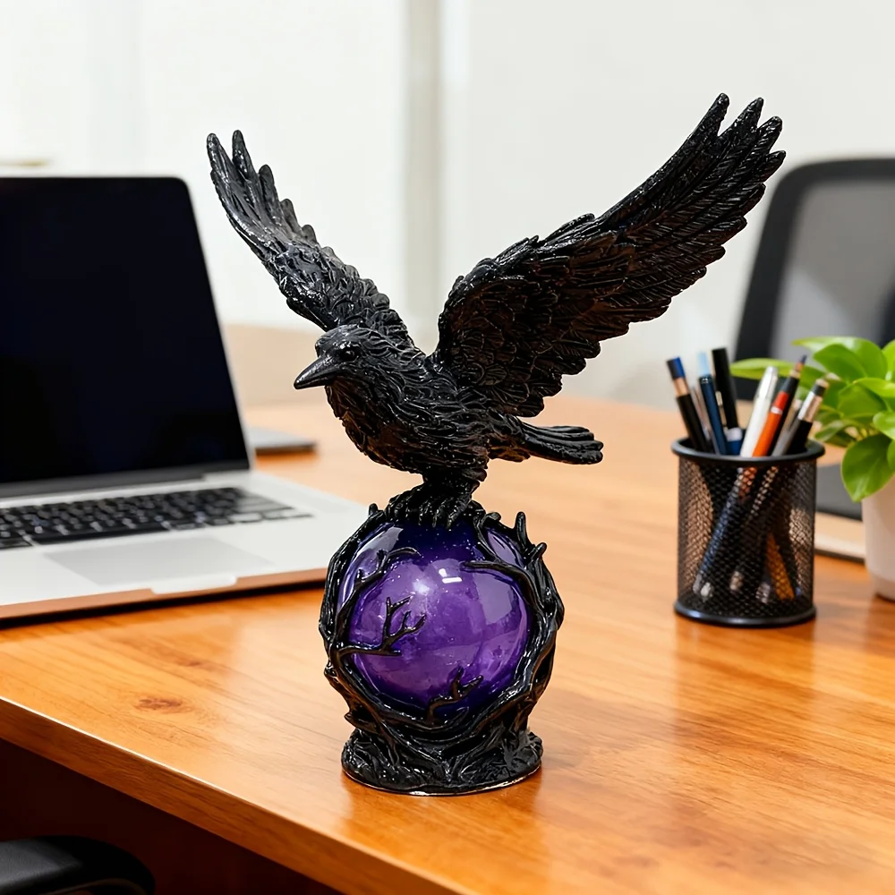 Mysterious Raven Moonlight Lamp – Gothic-Style Perched Raven on Glowing Orb, Soft Ambient Night Light for Outdoor & Indoor Spaces, Ideal for Fantasy, Dark Academia, or Moody Home Decor in Bedrooms, Studies, and Offices – Thoughtful Gift for Enthusiasts of view 8