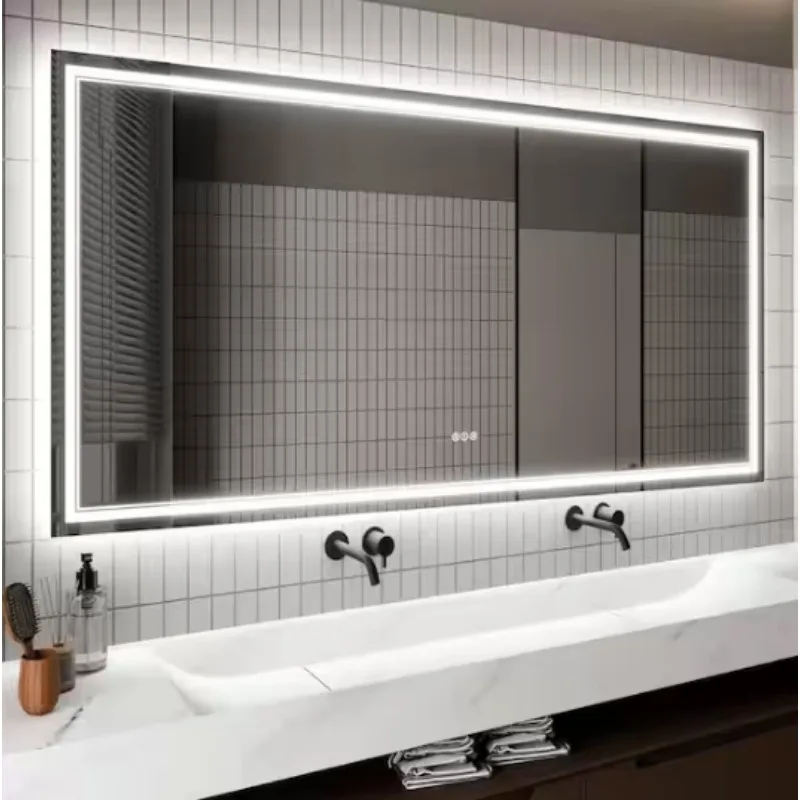 Rectangular Frameless Dimmable Anti-Fog Wall LED Bathroom Vanity Mirror, Simple fashion, easy to install, not easy to break