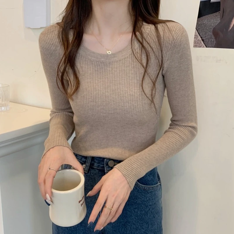 

Fashion O-neck Slim Jumper Autumn Winter 2025 Women Sweater Solid Long Sleeve Basic Pullovers Elastic Casual Versatile Soft Tops
