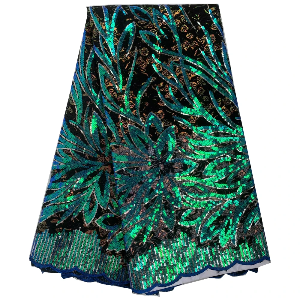 5 야드 프랑스 레이스 원단, 스팽글이있는 고품질 아프리카 레이스, 얇은 명주 그물 자수, 우아한 웨딩 & 이브닝 가운 Materia