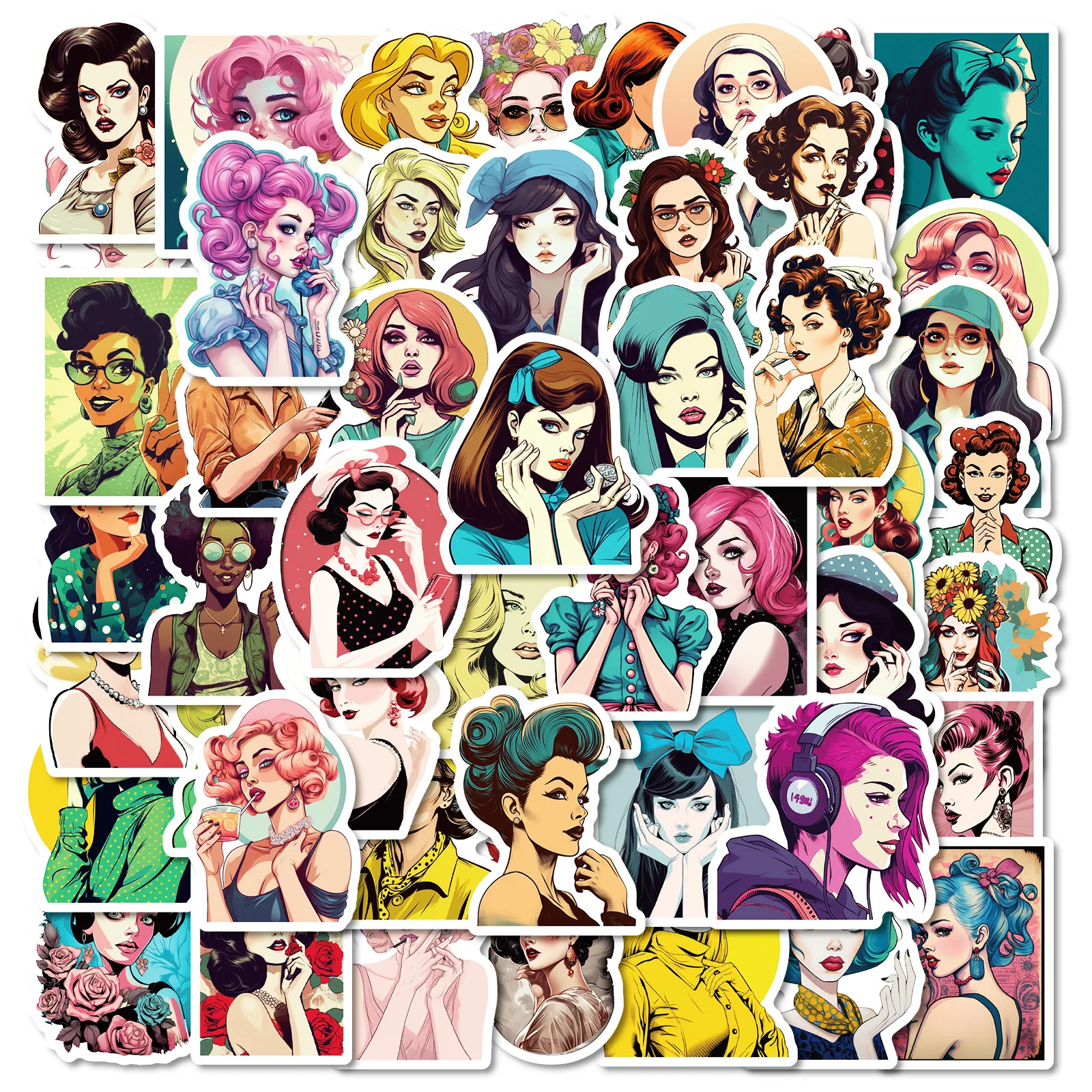 

50Pcs All Kinds Of Fashion Beautiful Girls Series Stickers Suitcase Phone Case Water Bottle Waterproof Decoration Diy Sticker