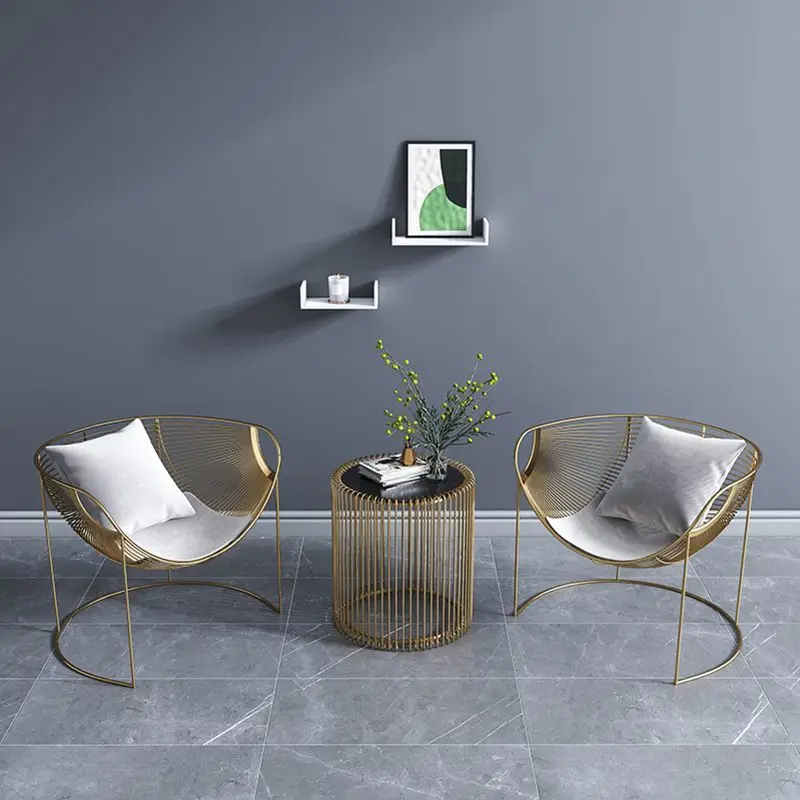 Grid Display Art Chairs Wrought Iron Sofa Modern Simple Nordic Balcony Leisure Recliner Living Room Internet Celebrity Stool