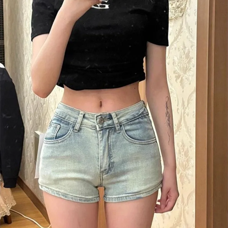 

Short Jean Pants Woman Tight Booty Skinny Denim Shorts for Women Blue Low Rise Waist Stretchy To Wear Normal Design Kpop Flowy